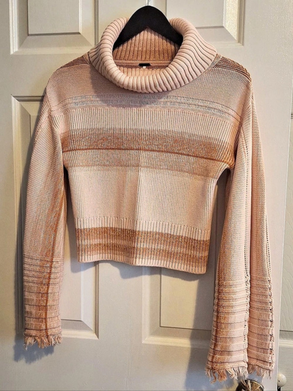 Free People Close To Me Pullover Color Block Turtleneck Pink Medium